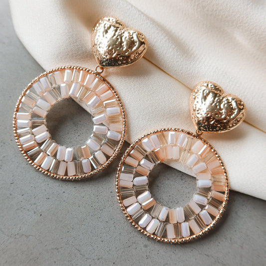 Round Beaded Champagne Earrings - Noefie