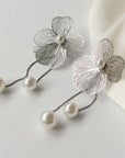 Flower Earrings with Pearls - Zilver