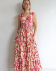 Ruffle Maxi Dress - Print in Roze