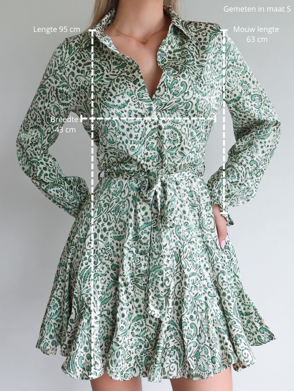 Belted Blouse Dress - Groen - Noefie