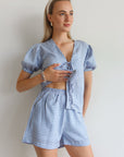 Blouse and Short Set - Geruit Blauw - Noefie