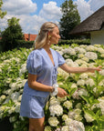 Blouse and Short Set - Geruit Blauw - Noefie