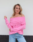 Knitted Off - Shoulder Sweater - Roze - Noefie