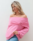 Knitted Off - Shoulder Sweater - Roze - Noefie