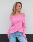 Knitted Off - Shoulder Sweater - Roze - Noefie