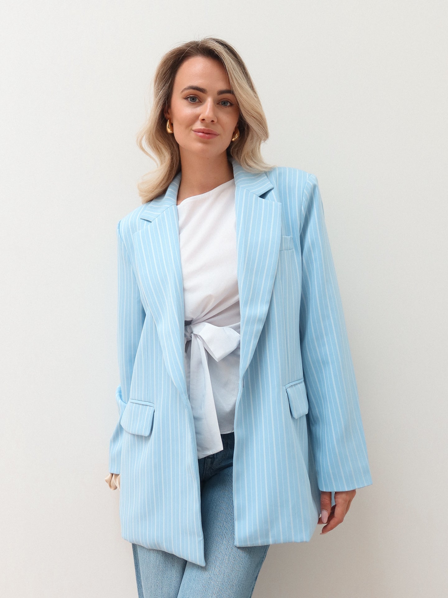 Pinstriped Oversized Blazer - Blauw - Noefie