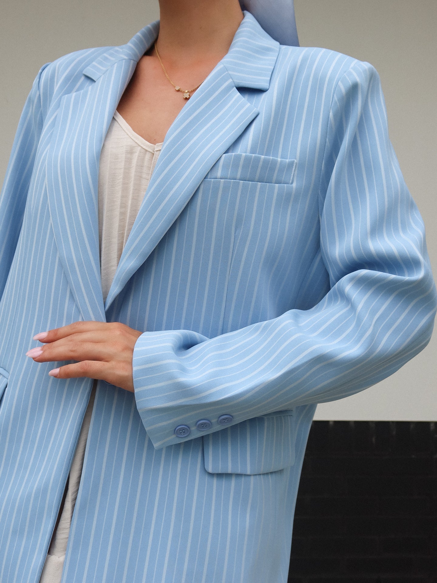 Pinstriped Oversized Blazer - Blauw - Noefie