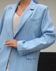 Pinstriped Oversized Blazer - Blauw - Noefie