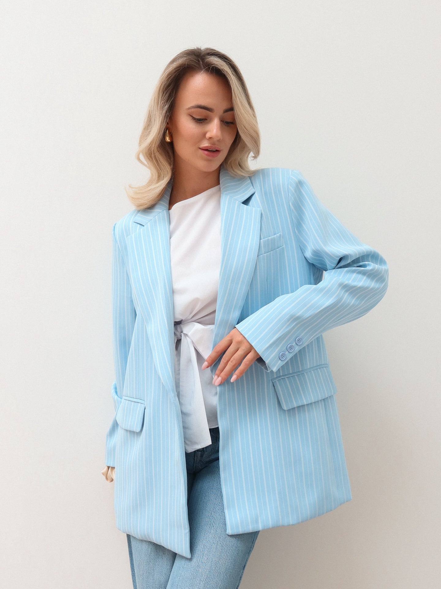 Pinstriped Oversized Blazer - Blauw - Noefie