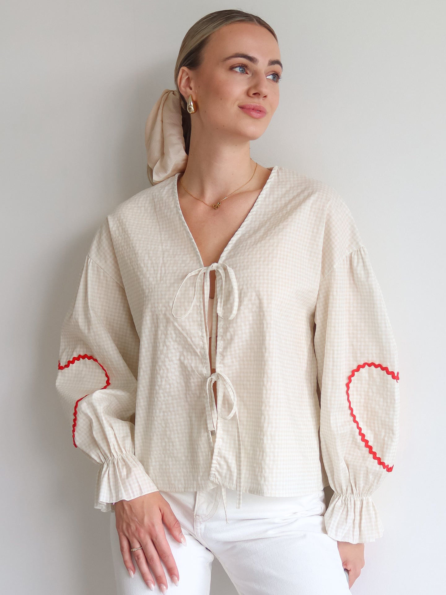 Poplin Heart Blouse - Beige - Noefie