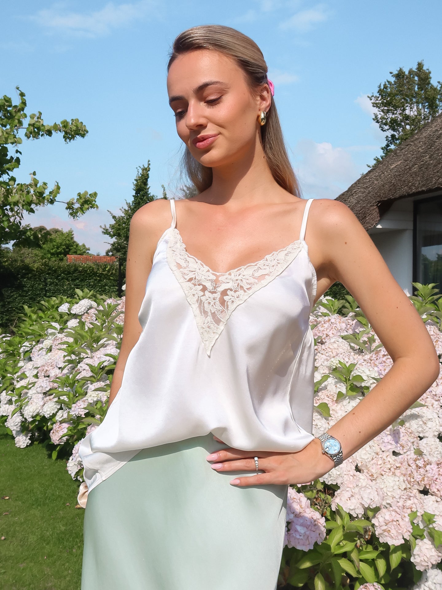 Silk Top with Lace - Gebroken Wit - Noefie