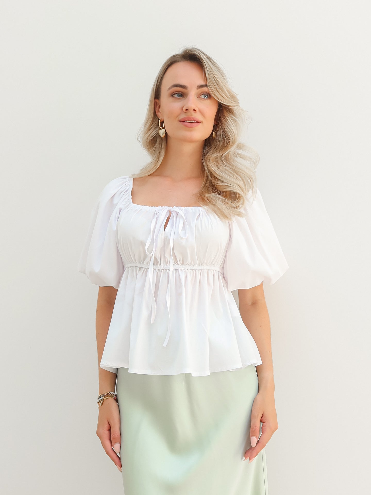 Top with Balloon Sleeves - Wit - Noefie